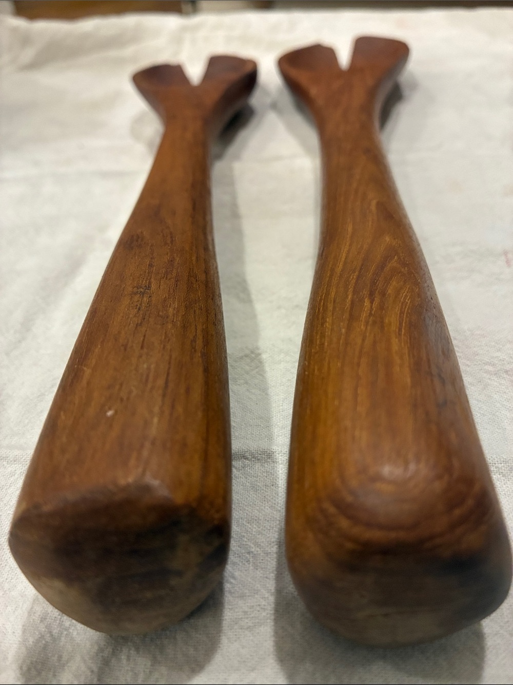 Teak Fat Bottom Wooden Salad Serving Spork Set Super Heavy Substantial Danish